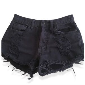 Brandy Melville Black/Navy Blue Ripped Jean Shorts